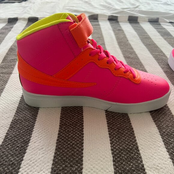 FILA Women VULC 13 SUPERBRIGHT Sneakers NWOT HiTop Neon Pink Yellow OrangeVelcro - Picture 6 of 13